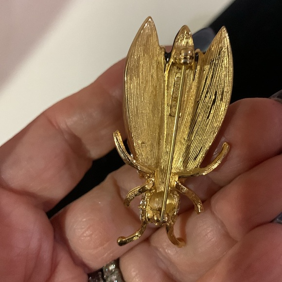 Vintage rare Erwin Pearl gold tone rhinestone & enamel bug statement pin brooch - Picture 8 of 11